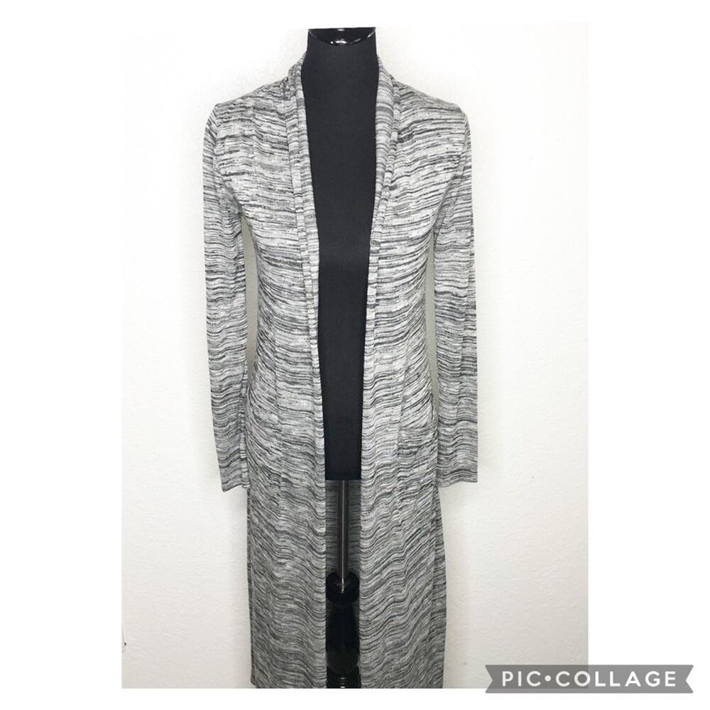 WHBM black white gray marled long open front cardigan size Extra Small XS